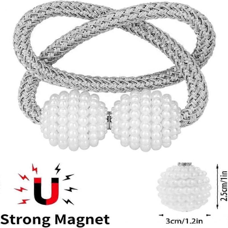 Pack of 6 Curtain Tie Backs Magnetic Curtain Holder Rope Curtain Binder Clips Curtain Holder for Home Decoration Office (Grey)