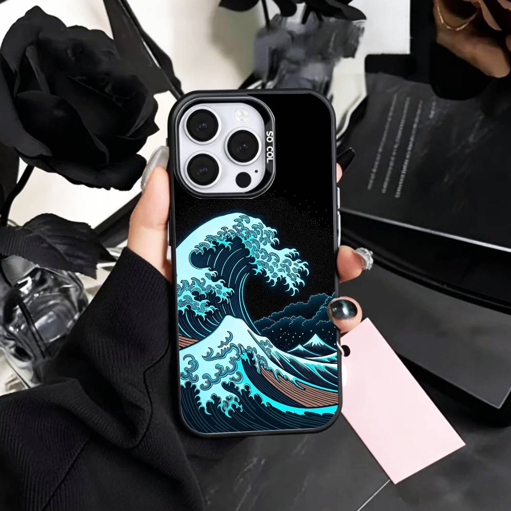 cool G-Great W-Wave Kanagawa Phone Case For iPhone17,16,15,14,13,12,11 Plus,Pro Max Colored Silver Plated Inside Cover