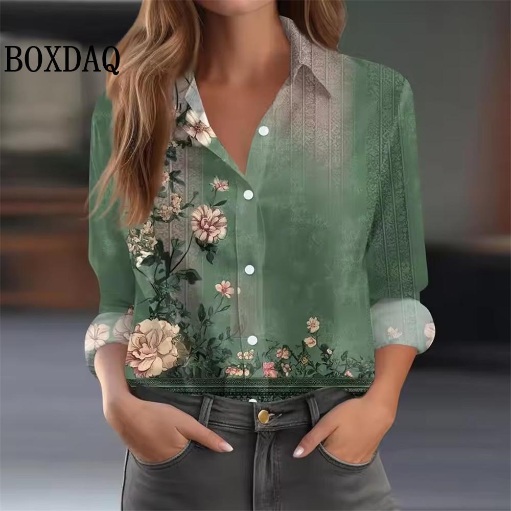Women's 3D Printed Blouse Floral Print Polyester Long Sleeve Shirts Spring and Autumn Fashion Casual Daily Wear Lapel 3D Shirts