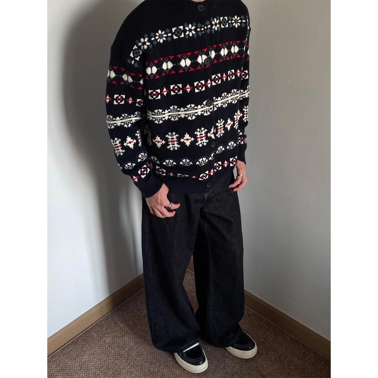 Унисекс ретро вязаный кардиган в стиле Fair Isle - Уютный свободный стиль, зимняя одежда XL