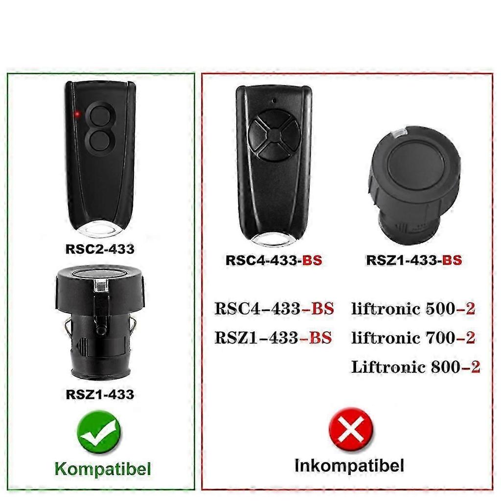 2pcs Garage Opener Remote Control for RSC2-433 RSE2-433,RSZ1-433,Gate Handheld Transmitter for Liftr