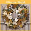 Charming Fall Decor Thanksgiving Wreath With Vibrant Maple Leaves And White Pumpkin