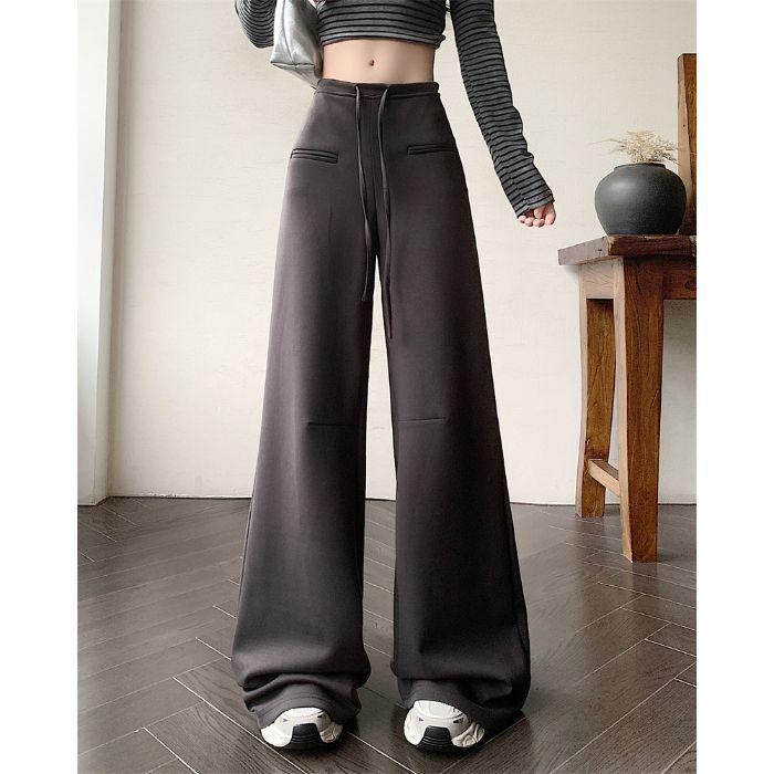

Women s High-Waisted Wide-Leg Yoga Pants - Autumn/Winter Casual Slimming Sportswear Medium темно-серого