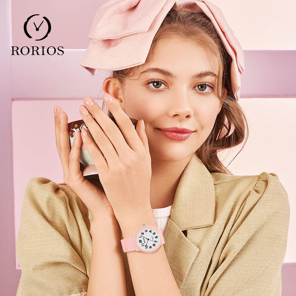 RORIOS and Analog Simple Stylish Quartz Popular with and Perfect for Casual Birthday Pink Men's Women's Watch, Design, Waterproof, Movement, Students,