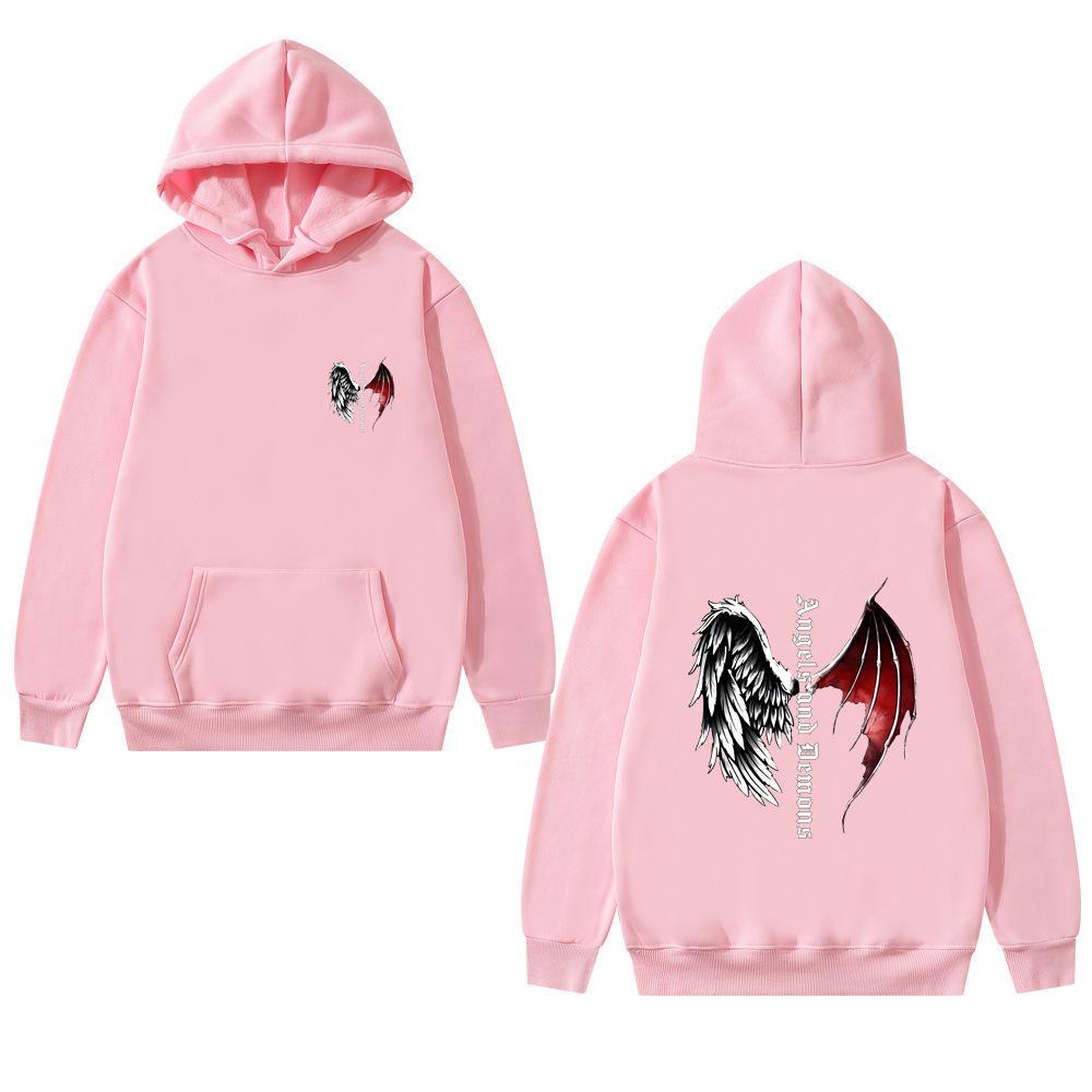 Winter Dark Punk Style Wings Pattern Printed Hoodies Fashionable Casual Sports Long Sleeved Men's and Women's Unisex Hooded Sweatshirts