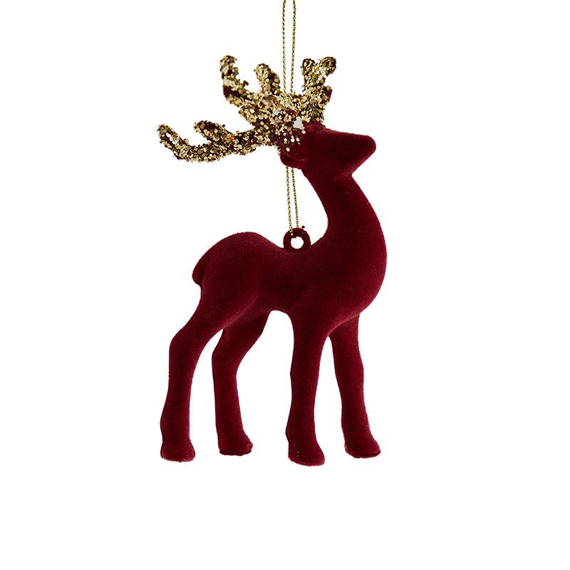 Red Flocked Sequin Elk Holiday Ornament for Desktop or Store Display