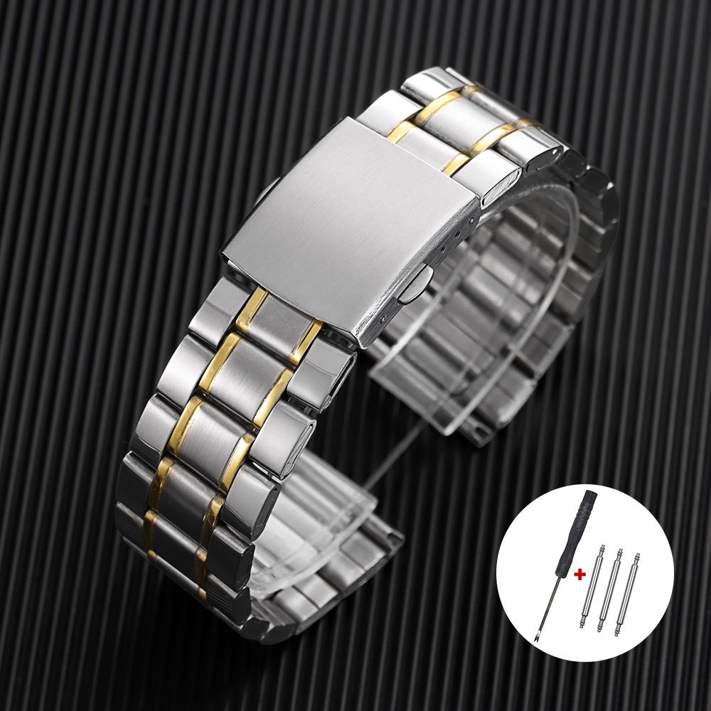 Stainless Steel Watch Band Universal Strap Folding Safety Buckle Bracelet Strap 12/14/16/18/20/22/24mm Watch Belt Accessories