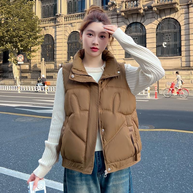 Down Cotton Vest Jacket Women's Autumn and Winter New Fashion Short Outer Wear Thickened Stand-up Collar Sleeveless Cotton Vest
