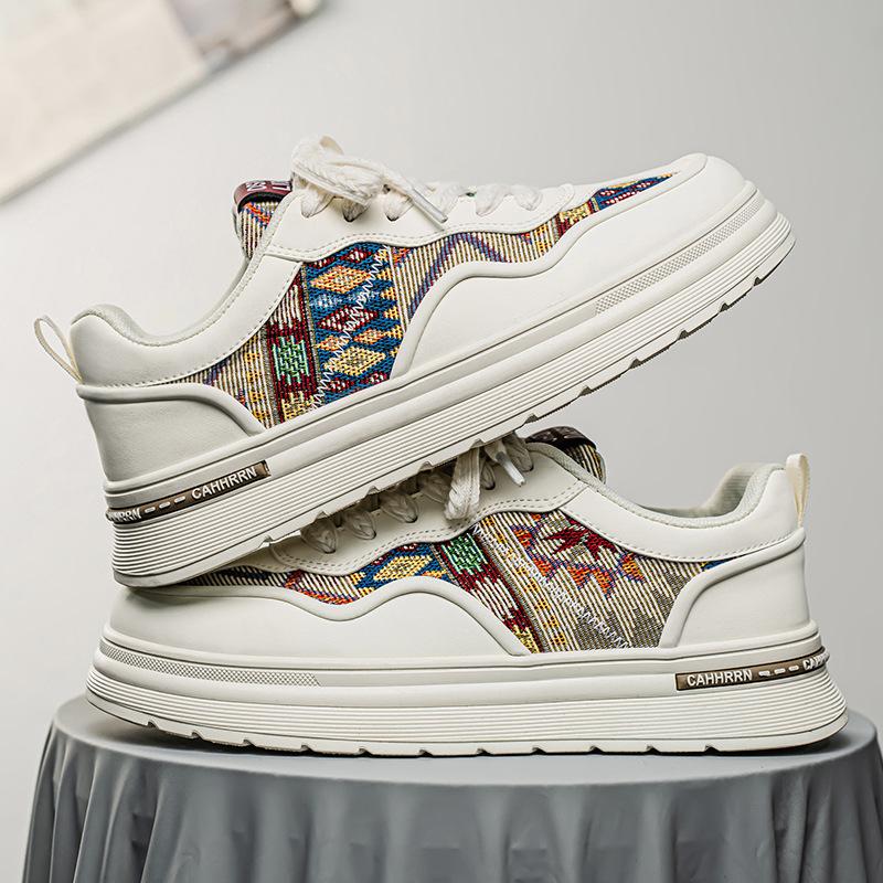 Spring Summer Shoes for Men Canvas Casual Shoes Trend Print Flat Skateboard Platform Shoes Thick-soled Sneaker