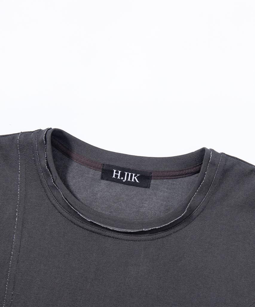 Eichijig Pigment Raw-Edge Asymmetric Panel T-Shirt -Dusty Gray