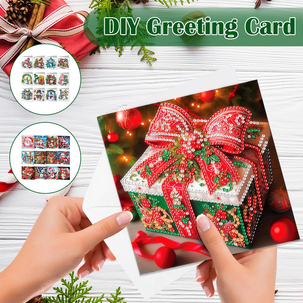 12pcs DIY Diamond Painting Greeting Card Set Xmas Designs Rhinestone Diamond Art Mosaic Postcards Congratulations Cards & Gifts