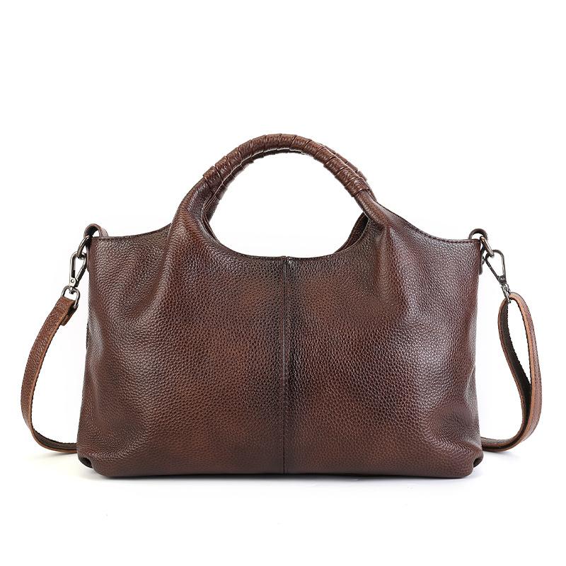 Retro Genuine Leather Large Capacity Tote Bag, Cowhide Handbag for Women
