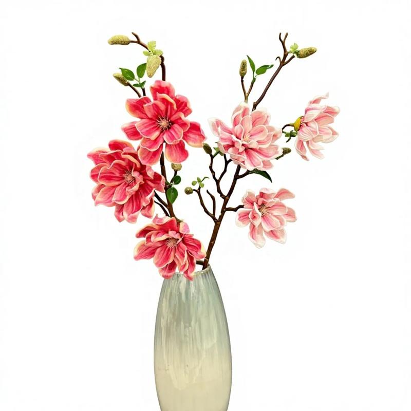 3pcs Artificial Magnolia Flower 3 Heads Large Magnolia Tree Branch for Wedding Home Decoration Outdoor Floral Arrangent