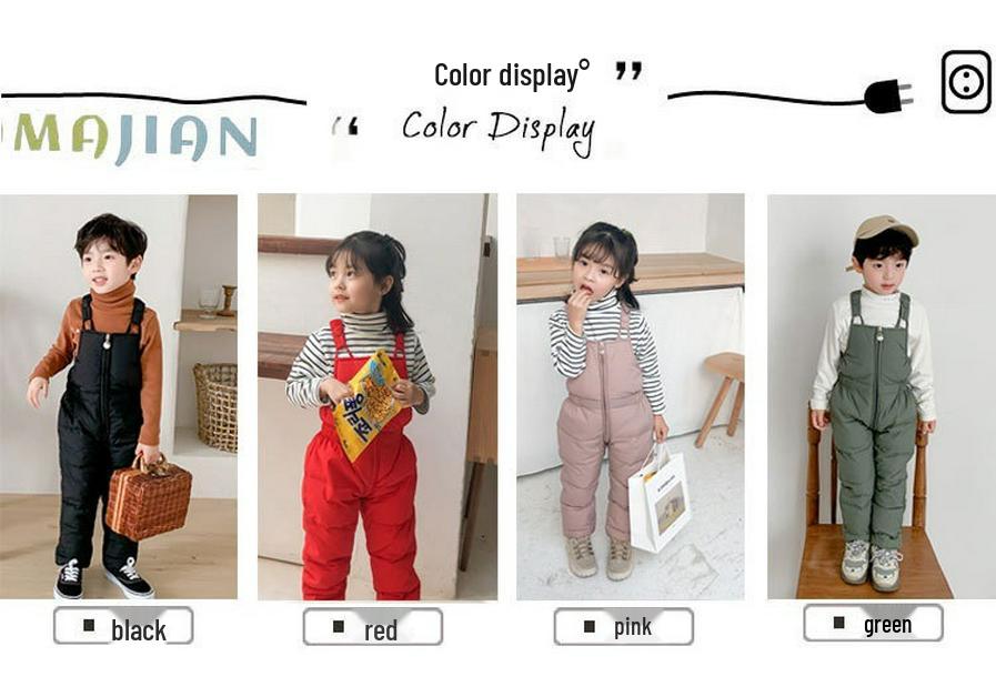 2026 Kids' Down Cotton Pants: Warm Autumn/Winter Overalls for Boys & Girls, Solid Colors.