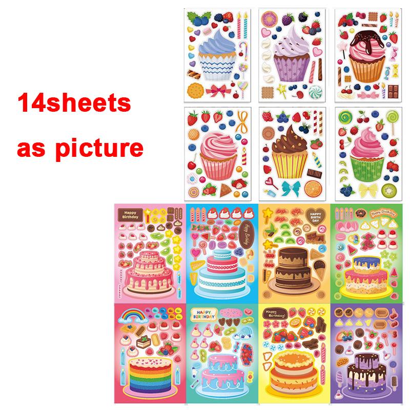 Make-a-Cake Sticker Sheets DIY Make Your Own Birthday Cake Puzzle Stickers for Kids Boys Girls Party Favor Games Toys Gifts