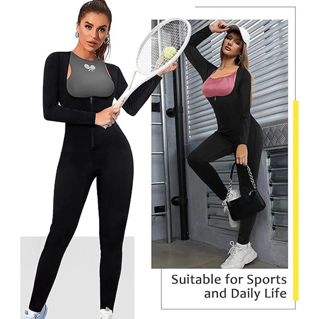 Women's Sauna-Style Cross-Back Bodysuit with Tummy Control for Yoga and Fitness