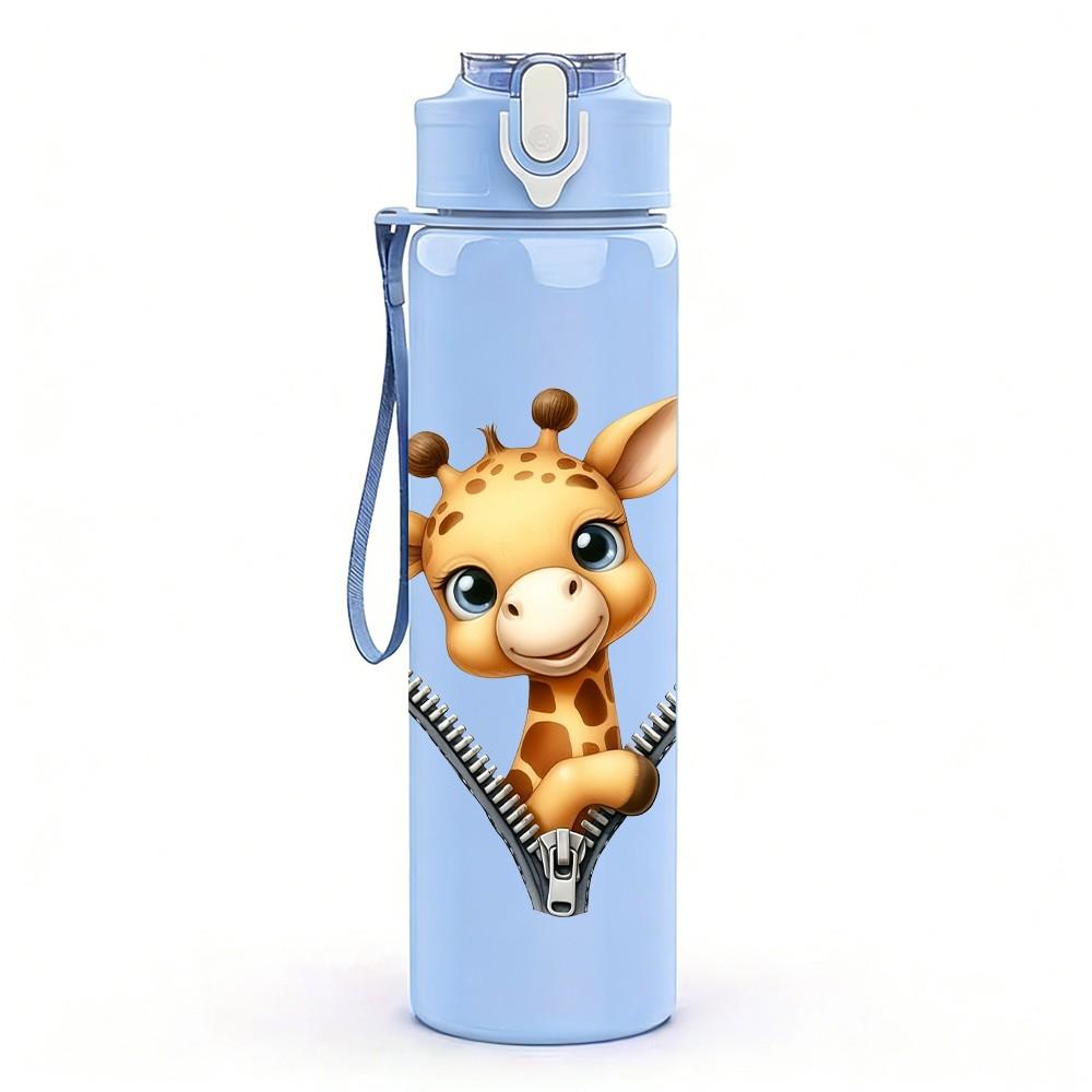 1PC Cute Deer Zipper Surprise Cartoon Portrait 750ml Color Plastic Sports Water Bottle Leakproof Flip Straw Lid Suitable for Sports Office Home Use