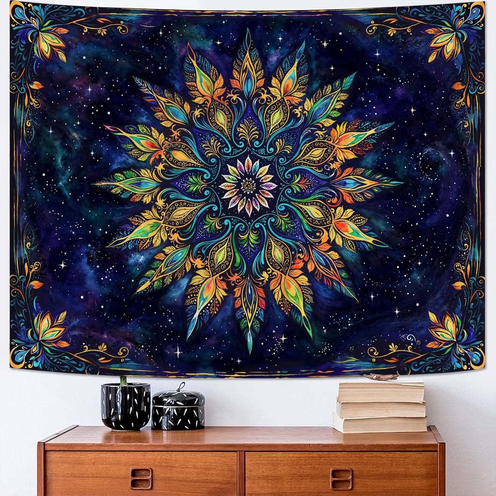 Boho Floral Mandala Tapestry for Bedroom Aesthetic Blue Bohemian Colorful Flower Wall Tapestry Purple Hippie Indian Small