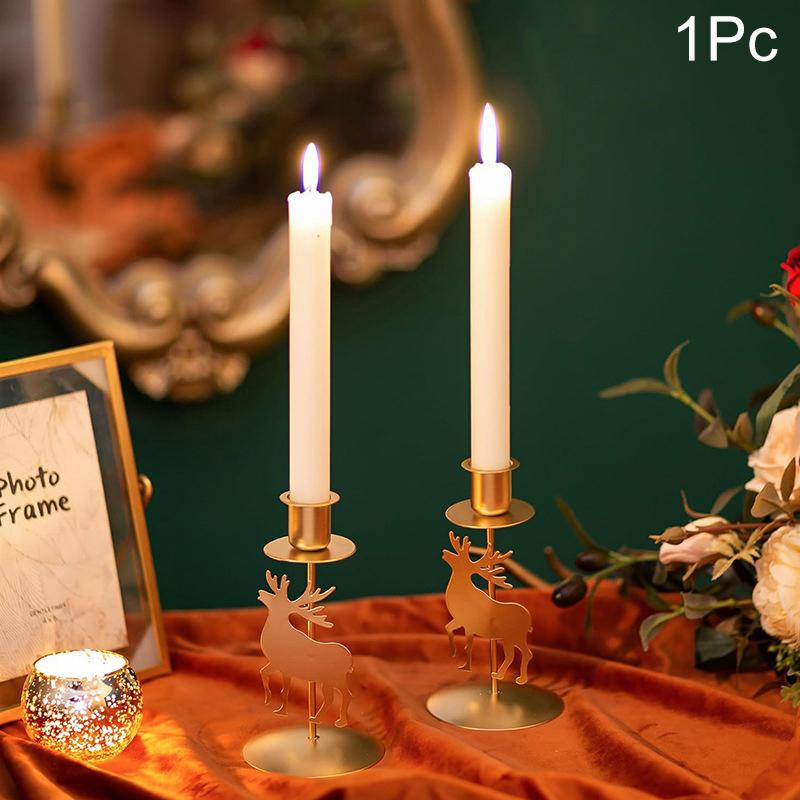 1PC Iron Artistic Deer Candlestick Stable Retro Christmas Personality Festive Use Repeatedly Atmosphere Candle Party