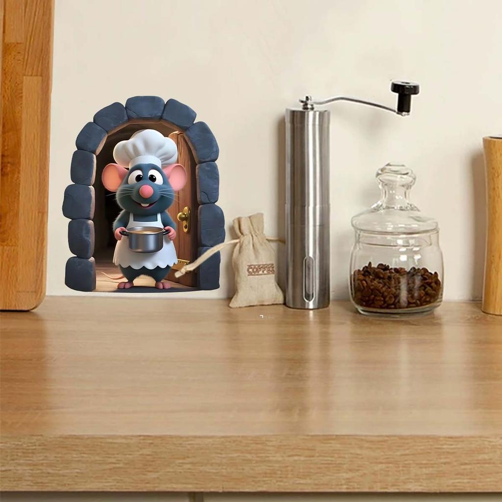 Self-adhesive Removable Waterproof and Oil-resistant Wall Stickers for The Mouse Door Opening of The Chef's Kitchen.