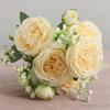 Beautiful Rose Peony Artificial Silk Flowers Small White Bouquet Vases for Home Party Winter Wedding Decoration Cheap Fake Plant