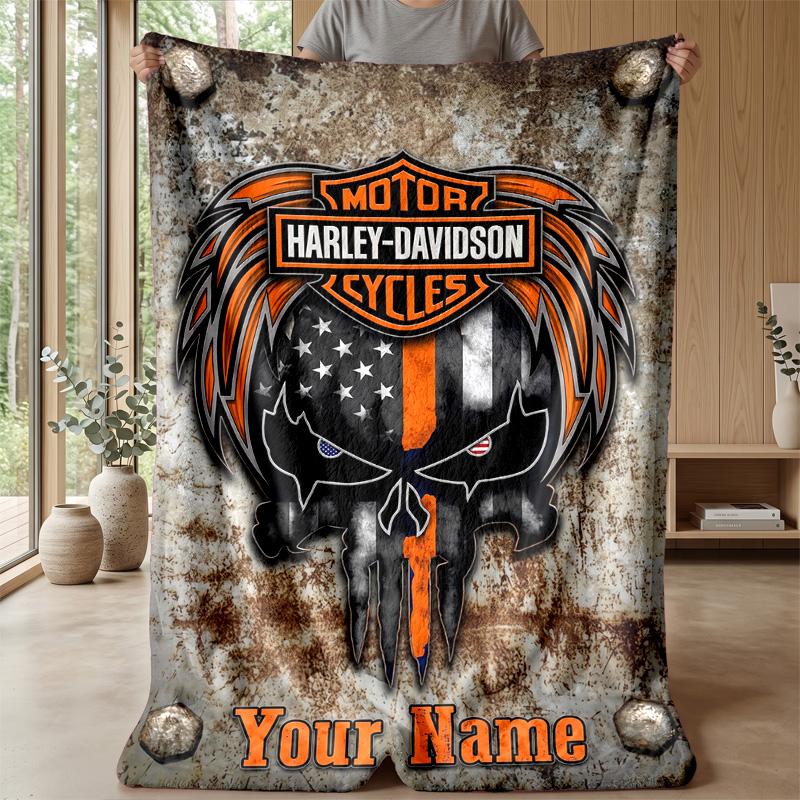 Harley-Davidson Custom Flanelowy Koc Rzutowy Nadrukuj Swoje Imię Tekst Miękki Ciepły Koc Prezent Świąteczny