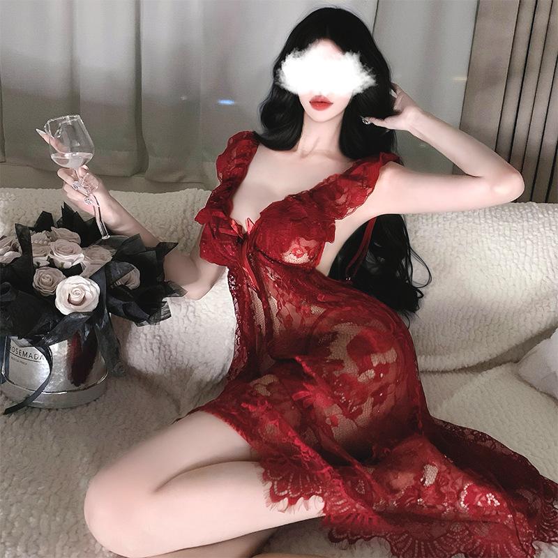 Spice girl plus size sexy lace nightdress lingerie bed teasing perspective temptation free passion pajama set
