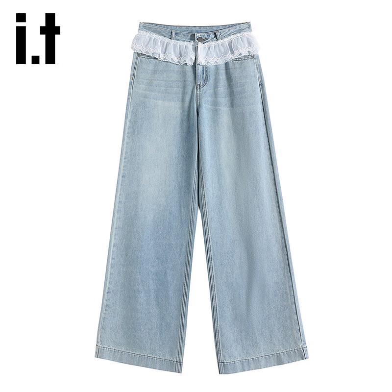 

Женские джинсы широкого кроя с высокой посадкой и кружевной отделкой от izzue it L