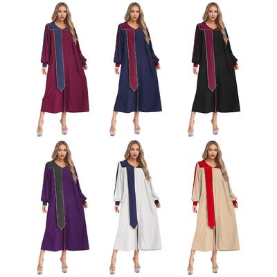 Vestido de Escenario para Mujer XS-XXL: Túnica de Coro con Cuello en V, Mangas Abullonadas, Bloques de Color, Abertura Lateral, Cremallera Delantera