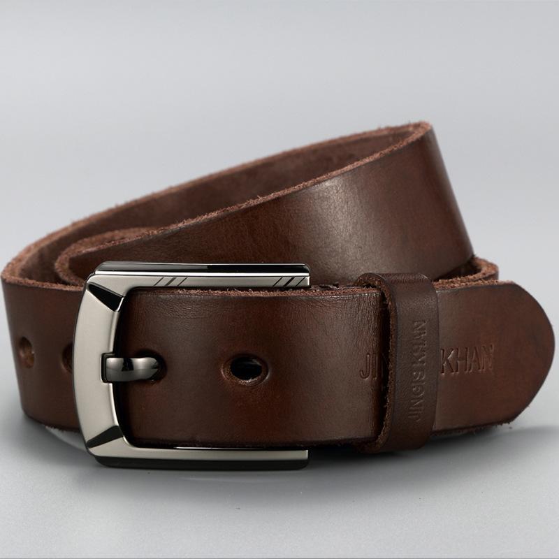 Belt Men'S Genuine Leather Retro Laser Flat Needle Buckle Casual Versatile First Layer Real Cowhide Jeans Belt Handmade Belt