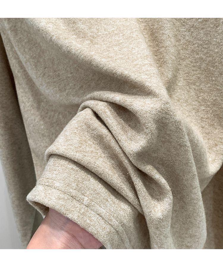 Women's Oatmeal Long-Sleeve Brushed Skin-Friendly Relaxed Fit Autumn T-Shirt