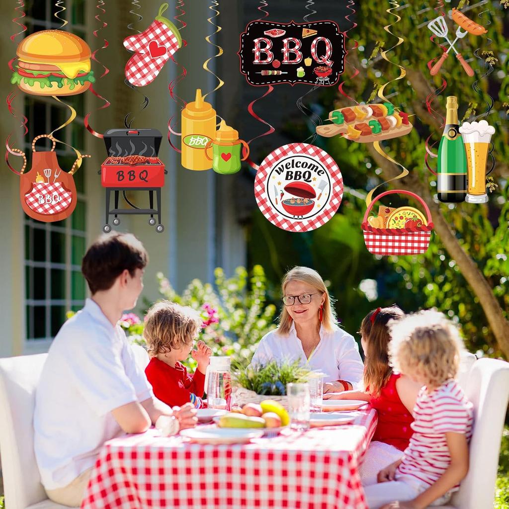Ireer 52 Pcs Summer Picnic Party Hanging Decor Picnic Birthday Hanging Swirl BBQ Decoration Swirls for Barbecue Decor for Birthday Carnival Summer