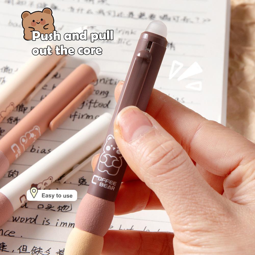 4Pcs Cartoon Erasable Gel Pens Kawaii Black Ink Quick-Drying Writing Smooth Elegant Neutral Pens Aesthetic Students Stationery