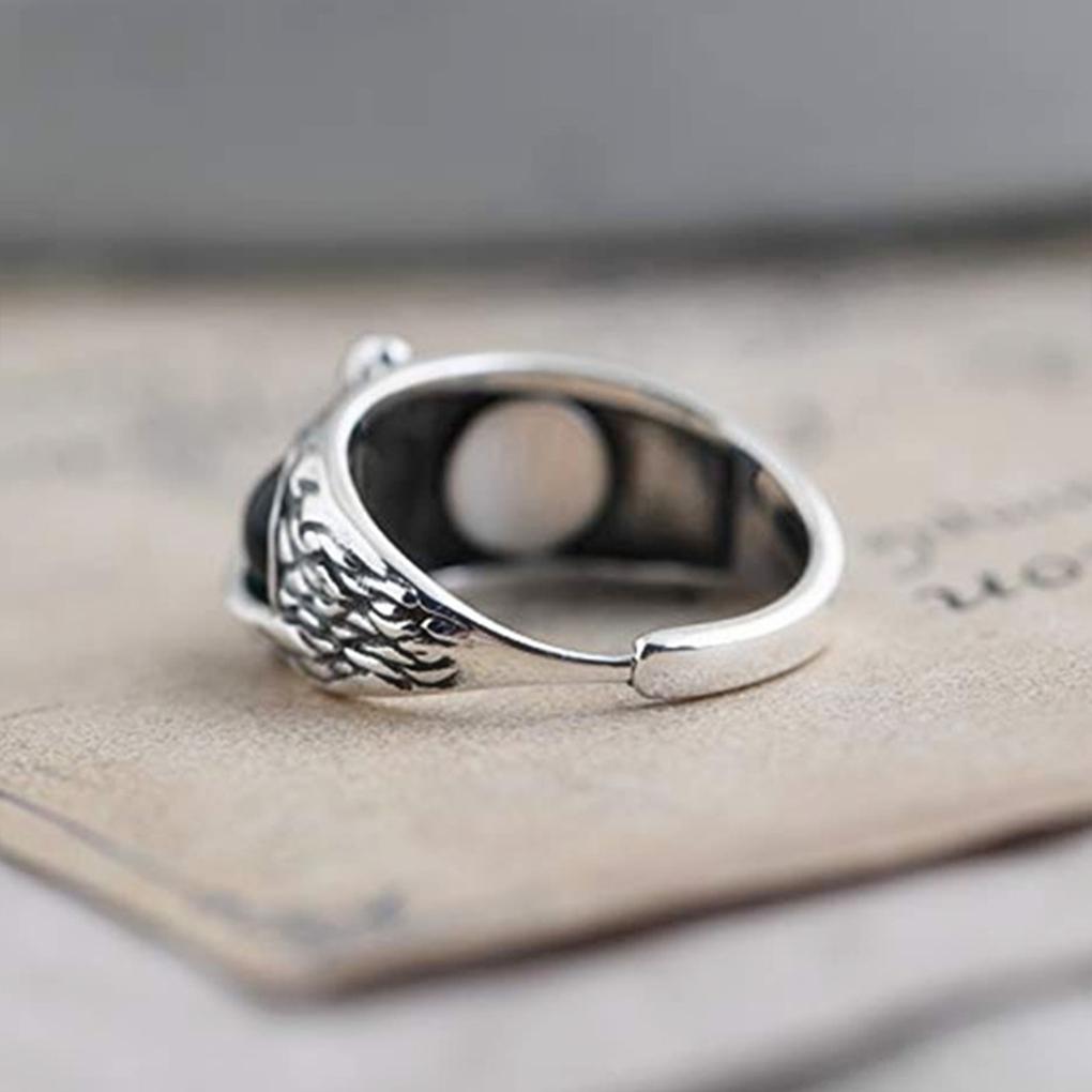 Rostfreier Eulenring aus Legierung, größenverstellbar, mit metallischem Glanz für Partys und Freizeit.