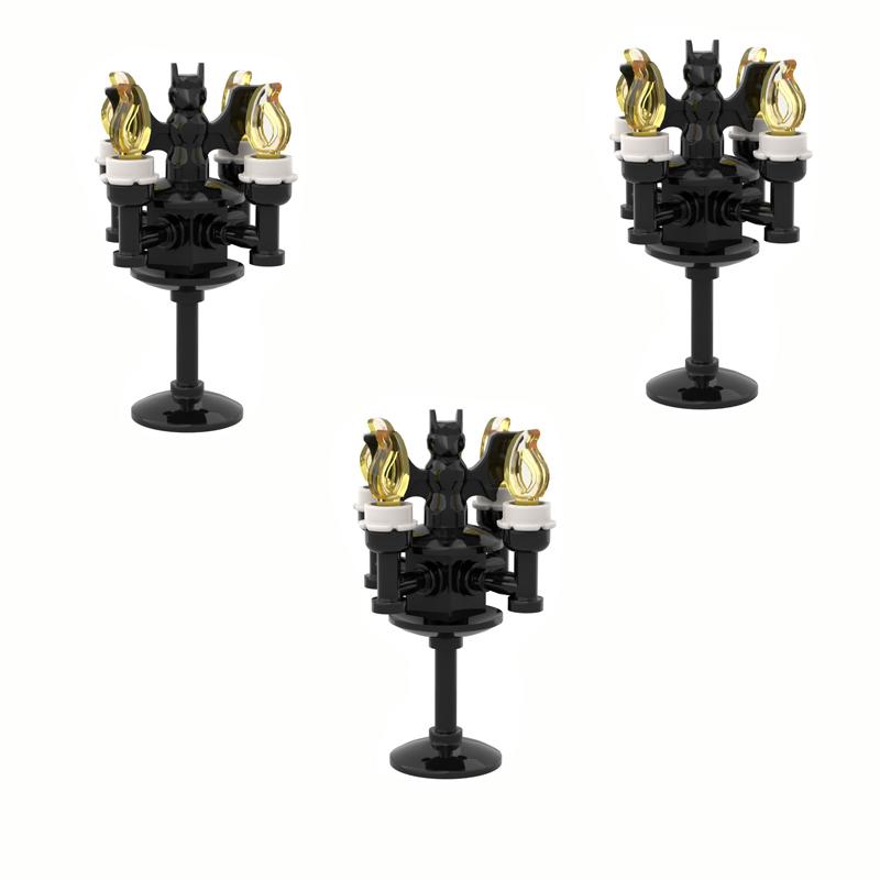 MOC Steine Mittelalter Alchemie Raum Küche Zauberer Trank Bausteine Teufelsquelle Schloss Straßenlaterne Hexen Figuren Szene Schädel