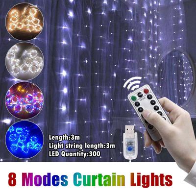 Kreative Party-Dekor-Vorhang-Lichter, 8 Modi, USB-Lichterkette mit Fernbedienung