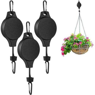 Support de Poulie pour Plantes avec Plafond Métallique 3 PIÈCES Crochets pour Plantes Crochet Rétractable pour Plantes Poulies Réglables pour Paniers de Jardin Mangeoires à Oiseaux