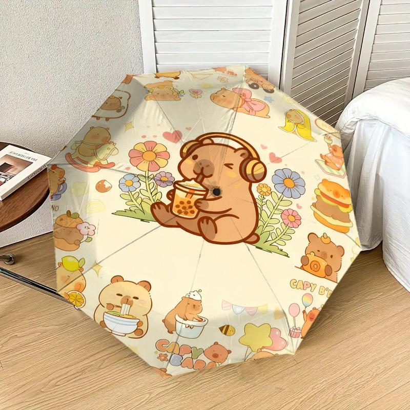1pc Capybara Bubble Tea Pattern Umbrella Design Automatic Opening and Closing Umbrella, High-quality Travel Umbrella, c1128165