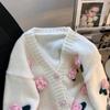 Damen Strickjacken Herbst Übergroß Grobstrick 3D Blume Offene Vorderseite Strickpullover Süße Trendige Strickjacken für Damen