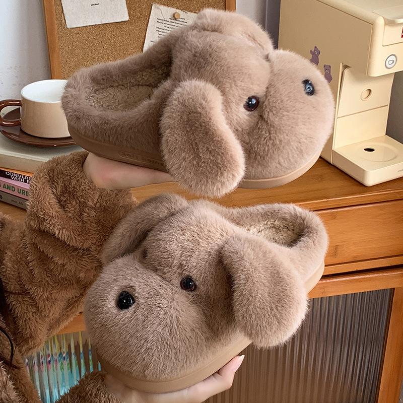 Štěněcí pantofle zimní silná podrážka teplé protiskluzové vnitřní domácí roztomilé zesílené sametové bavlněné pantofle