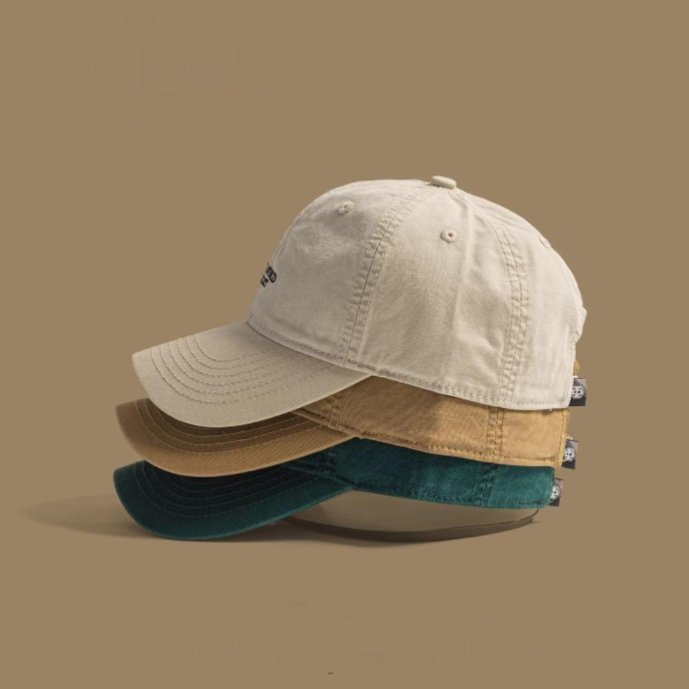 Classic Korean Cotton Baseball Cap for Men Women, Embroidery Letter Plain Vintage, Perfect for Outdoor Daily Wear Streetwear