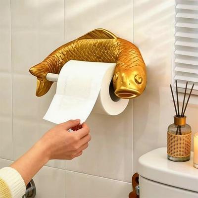 Wall-Mounted Toilet Paper Roll Holder Golden Carp Toilet Paper Rack  Household