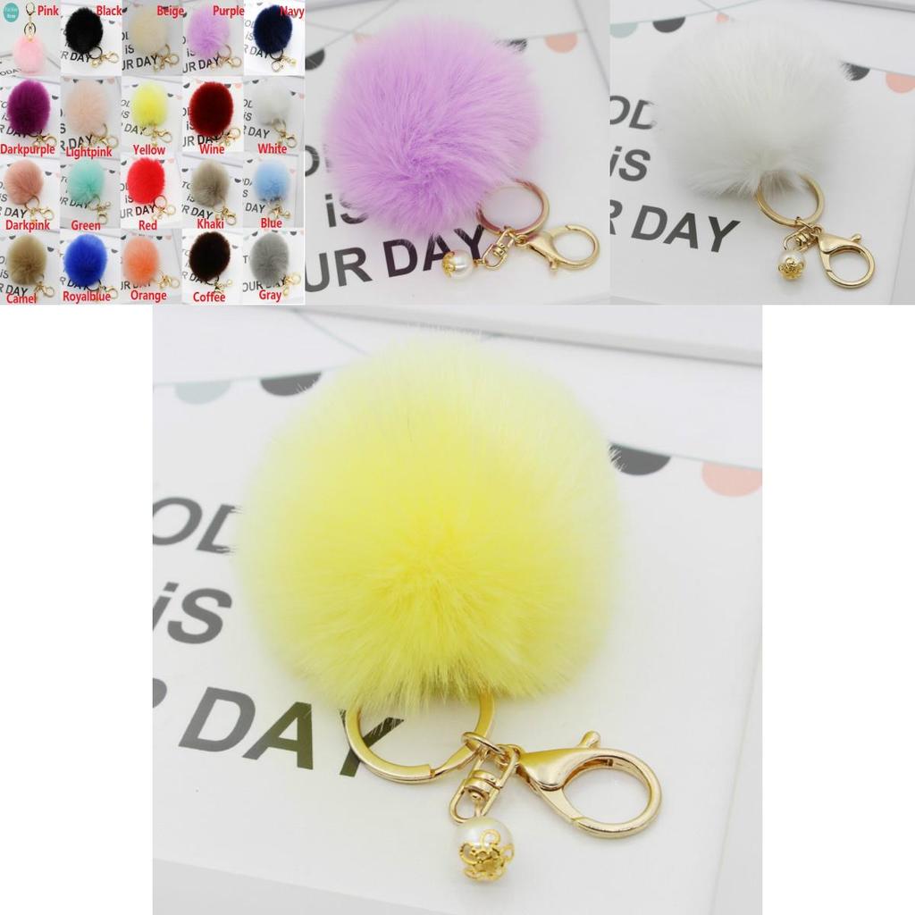 Luxurious Charm Key Ring Rabbit Fur Ball Pompom For Cell Phone And Car Keychain