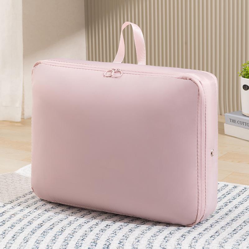 

1 шт. Большая вместимость, портативная дорожная сумка для хранения одежды, компрессионный мешок для хранения одеял, водонепроницаемый органайзер для одежды для пуховиков розовый