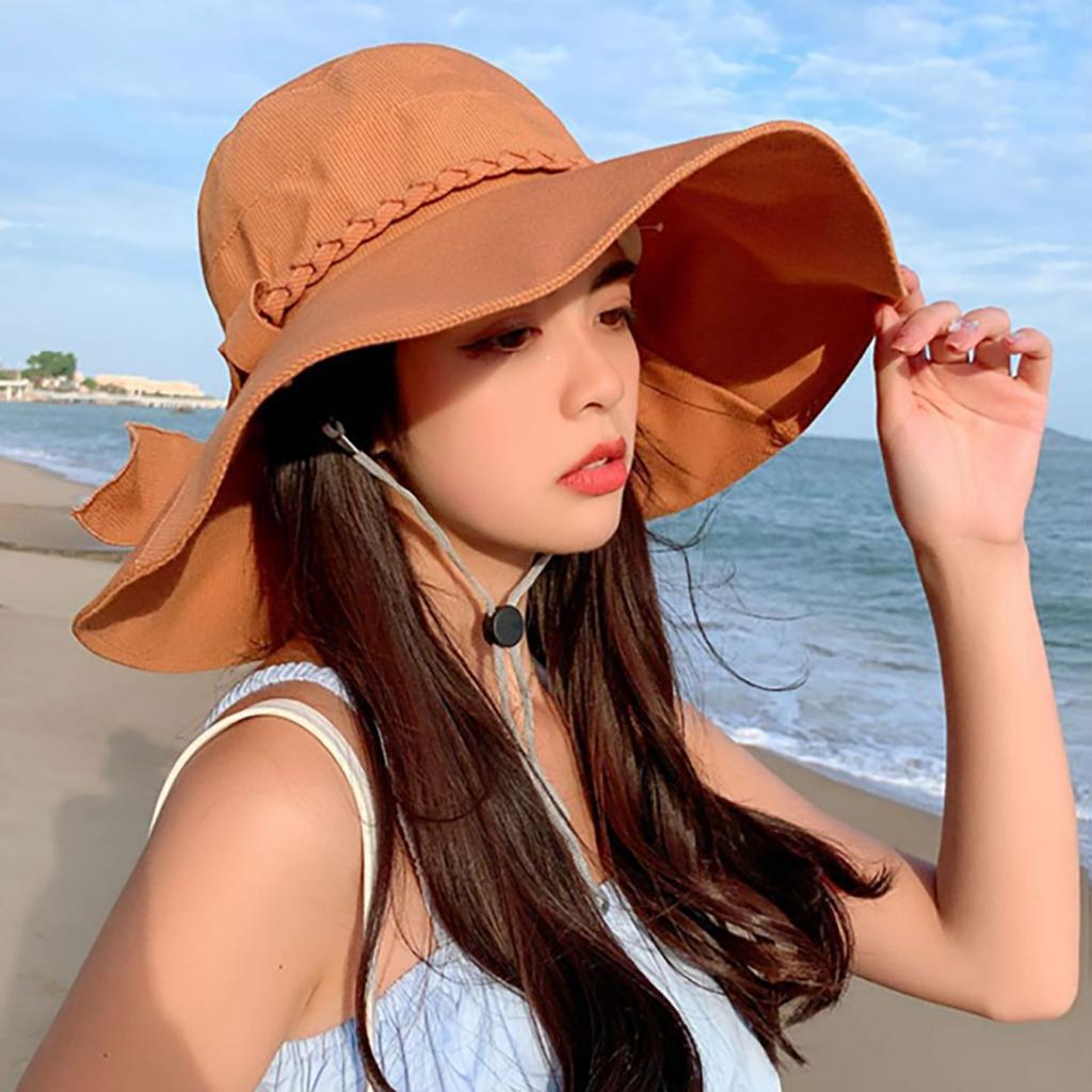 Summer Braided Bowknot Fishermen Hat for Women Wide Brim Fordable Sunshade Lace-up Bucket Cap Korean Girl Lady Travel Visor Hats