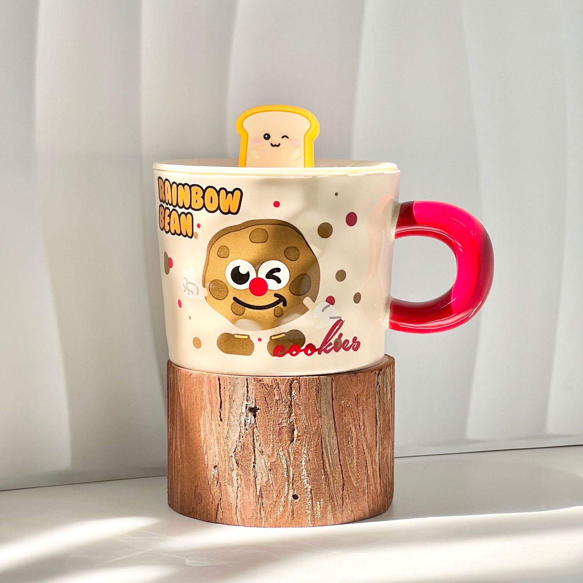 Cute toast drinking mug with lid girl birthday gift high value home office ceramic mug ≈400ml