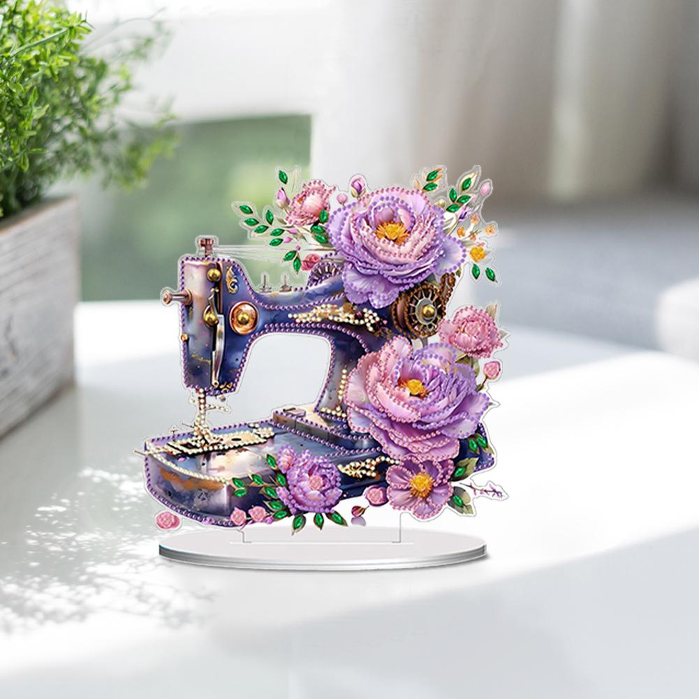 2D/Flat Sewing Machine DIY Desktop Diamond Art Kits 5D DIY Diamond Art Tabletop Decorations Diamond Painting Desktop Decorations