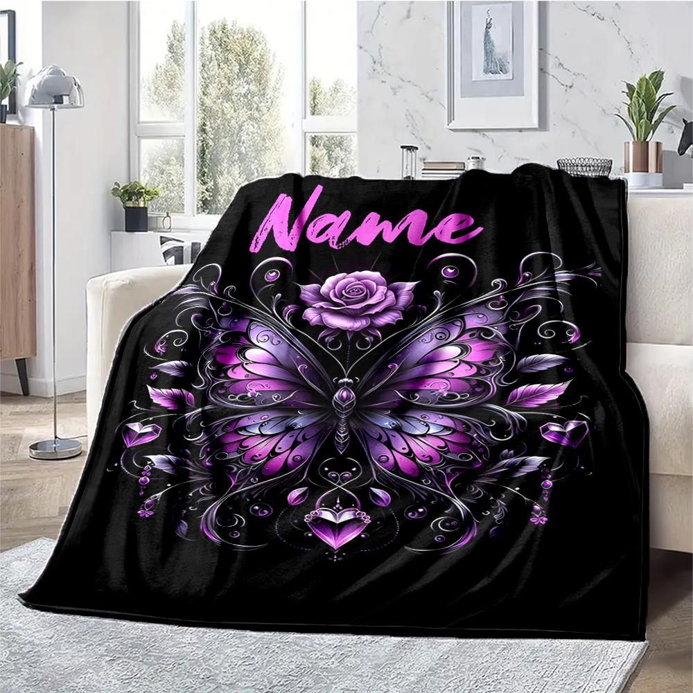 Custom Name Butterfly Theme Printed Blanket - Perfect for Couch, Bed, Travel & Outdoor Use | Machine Washable, Cozy & Durable.