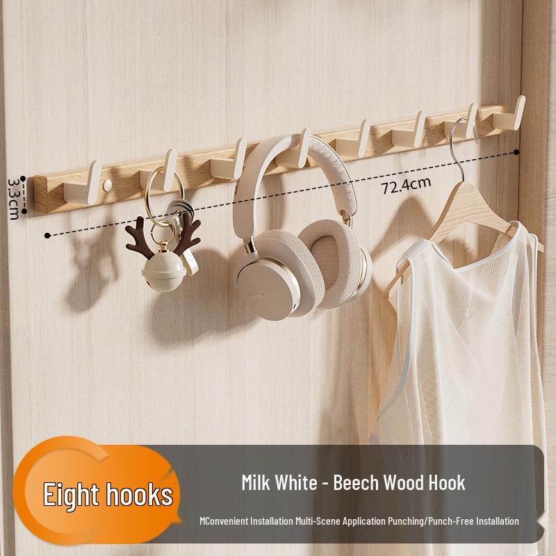 Off-White Walnut No-Punch Wall-Mounted Coat & Hat Rack