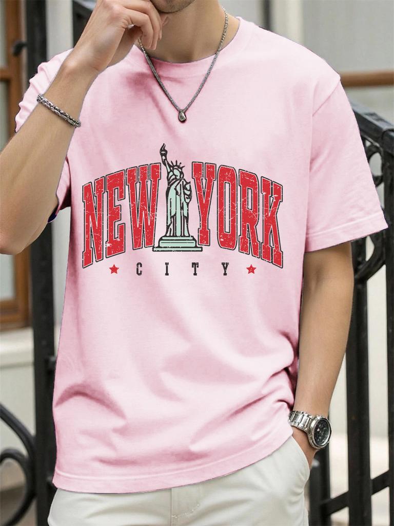 The Statue Representing New York Man Tee Shirts ONeck Summer New Short Sleeve Fashion Cotton Streetwear Loose Casual TShirt